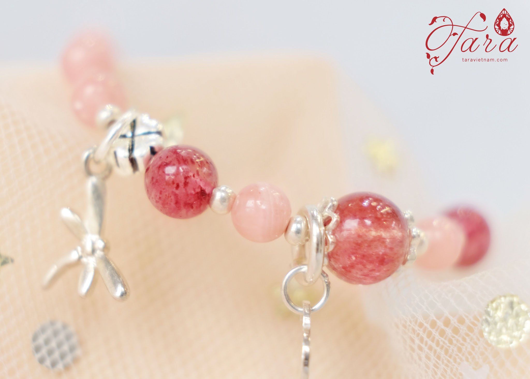  Vòng đá Rhodochrosite và Dâu Hồng cho Bé 