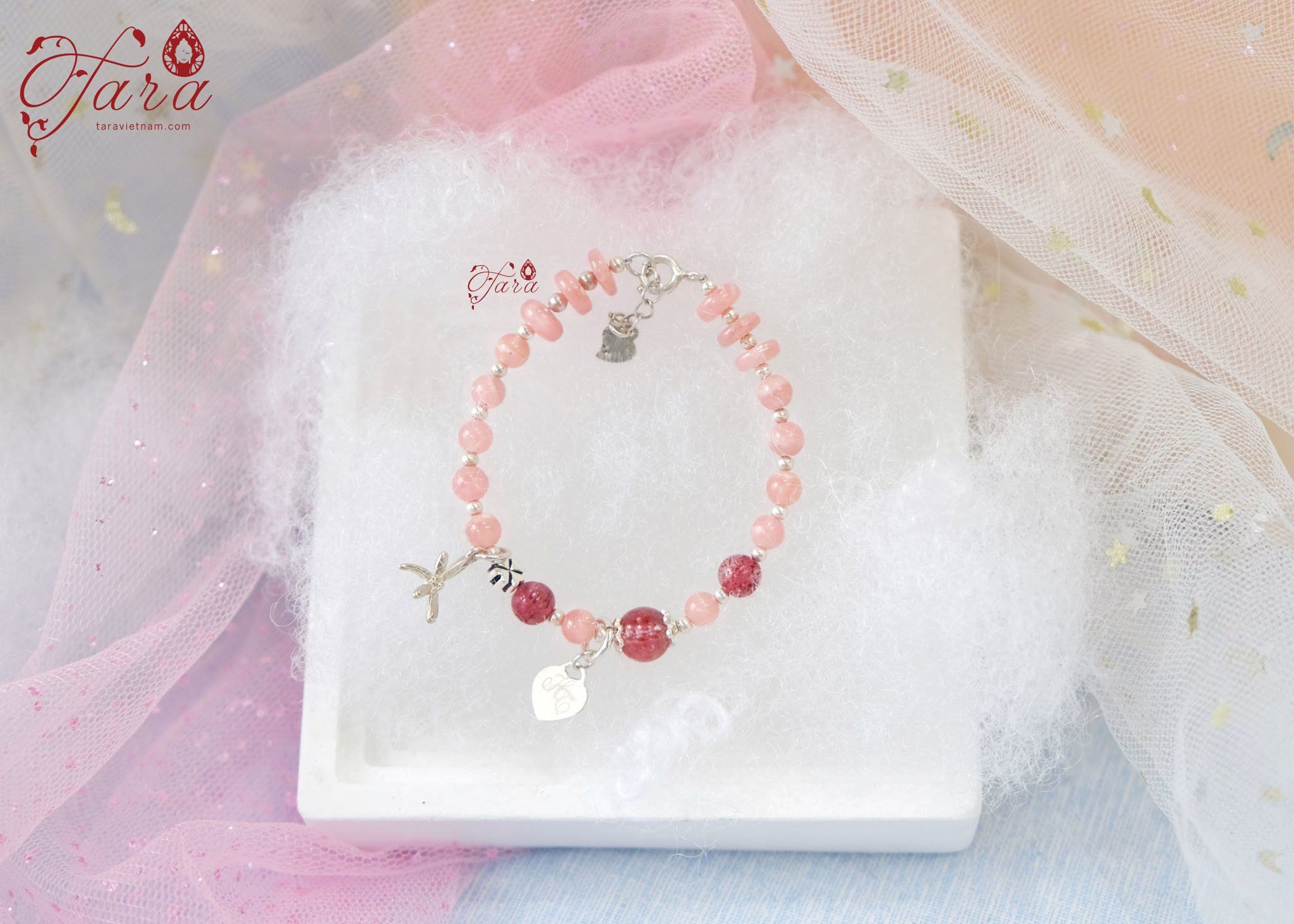  Vòng đá Rhodochrosite và Dâu Hồng cho Bé 