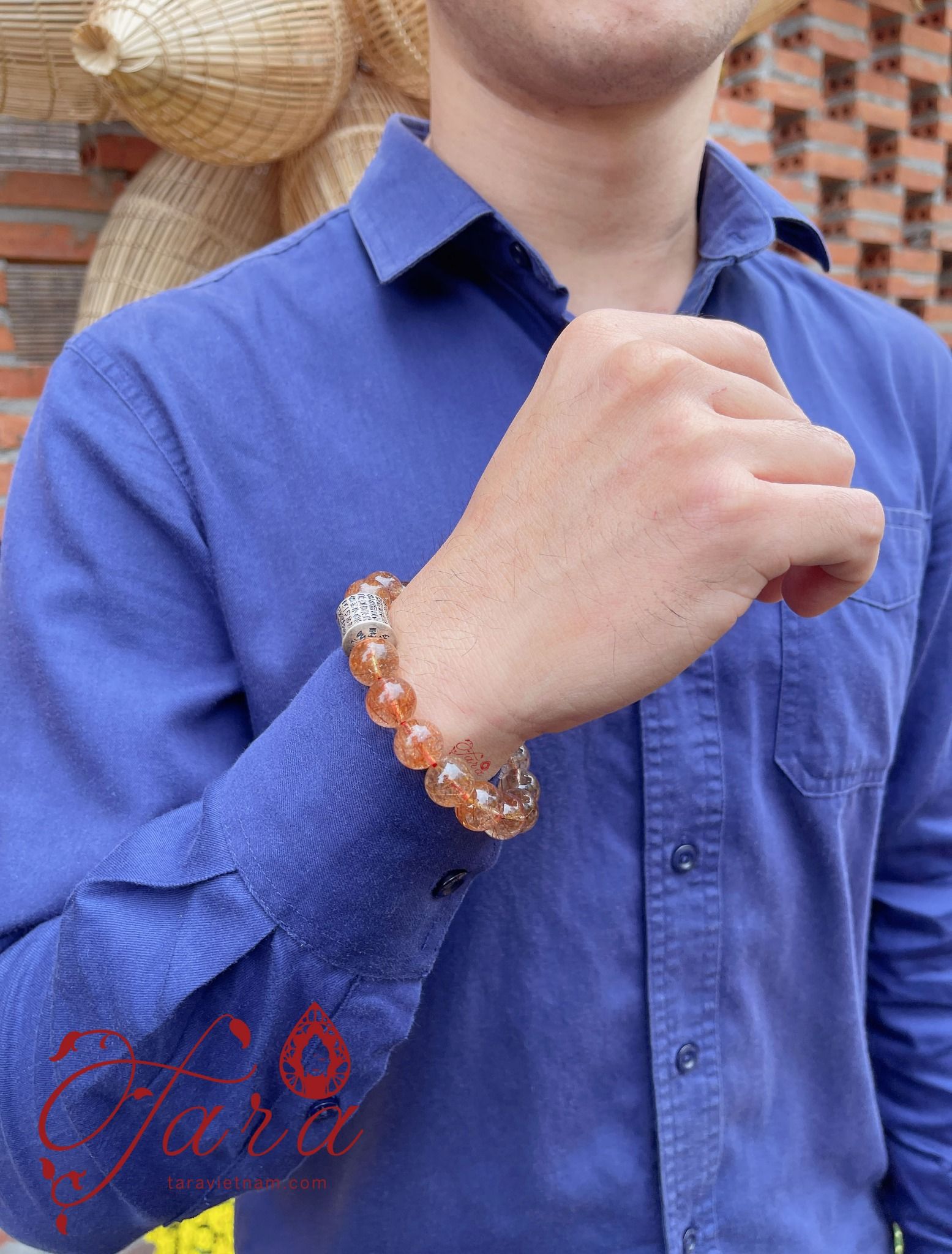  Vòng Nam Thạch Anh Tóc Đỏ mix Charm 