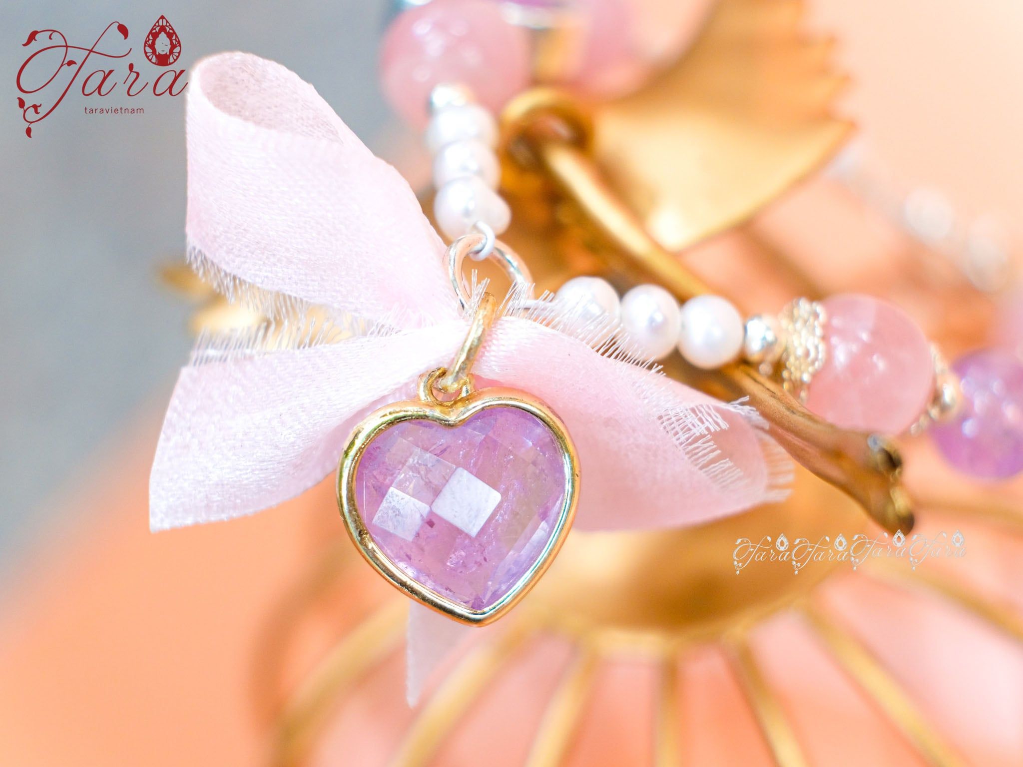  Vòng Thạch Anh Hồng, Ngọc Trai mix Charm Thạch Anh Tím 