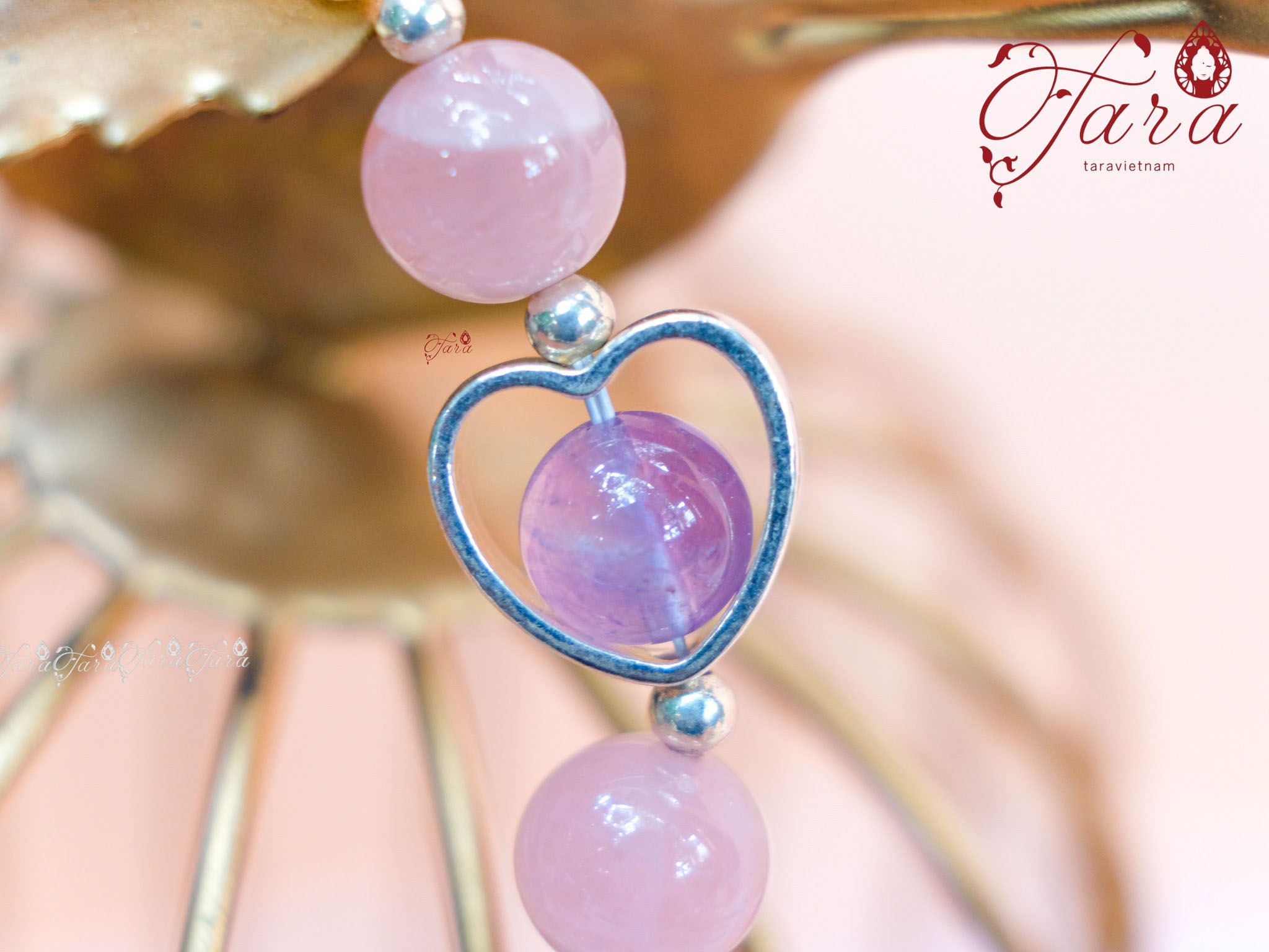  Vòng Thạch Anh Hồng, Ngọc Trai mix Charm Thạch Anh Tím 