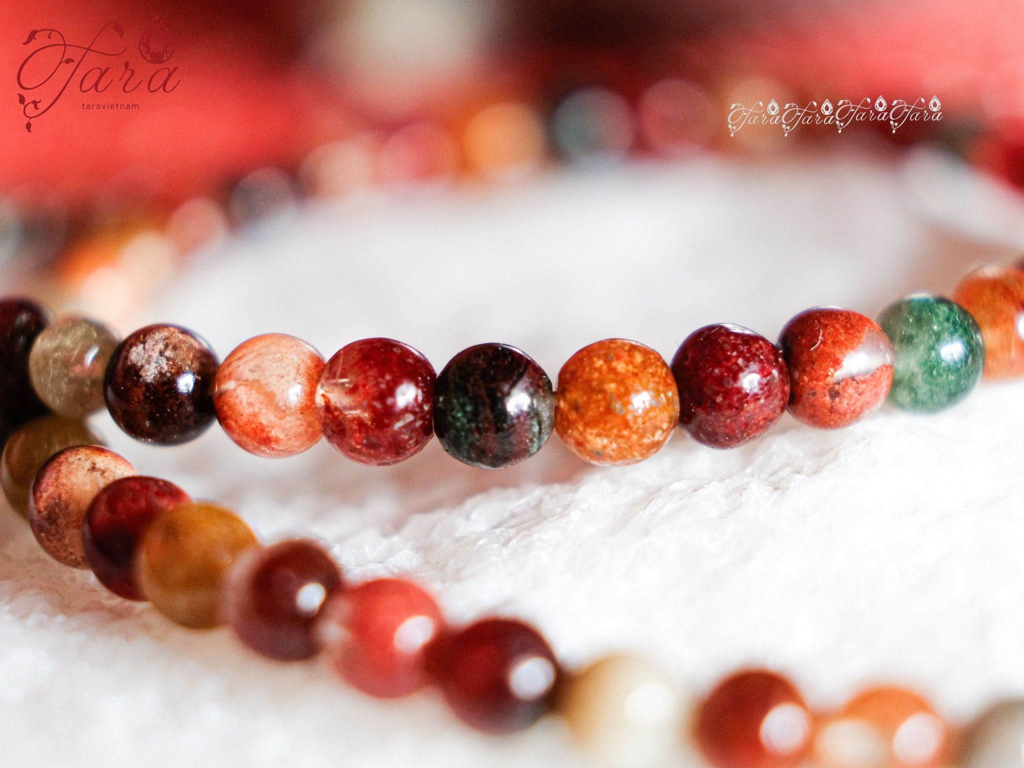  Vòng Ưu Linh Hoa mix Cỏ 4 Lá Thạch Anh Tóc 