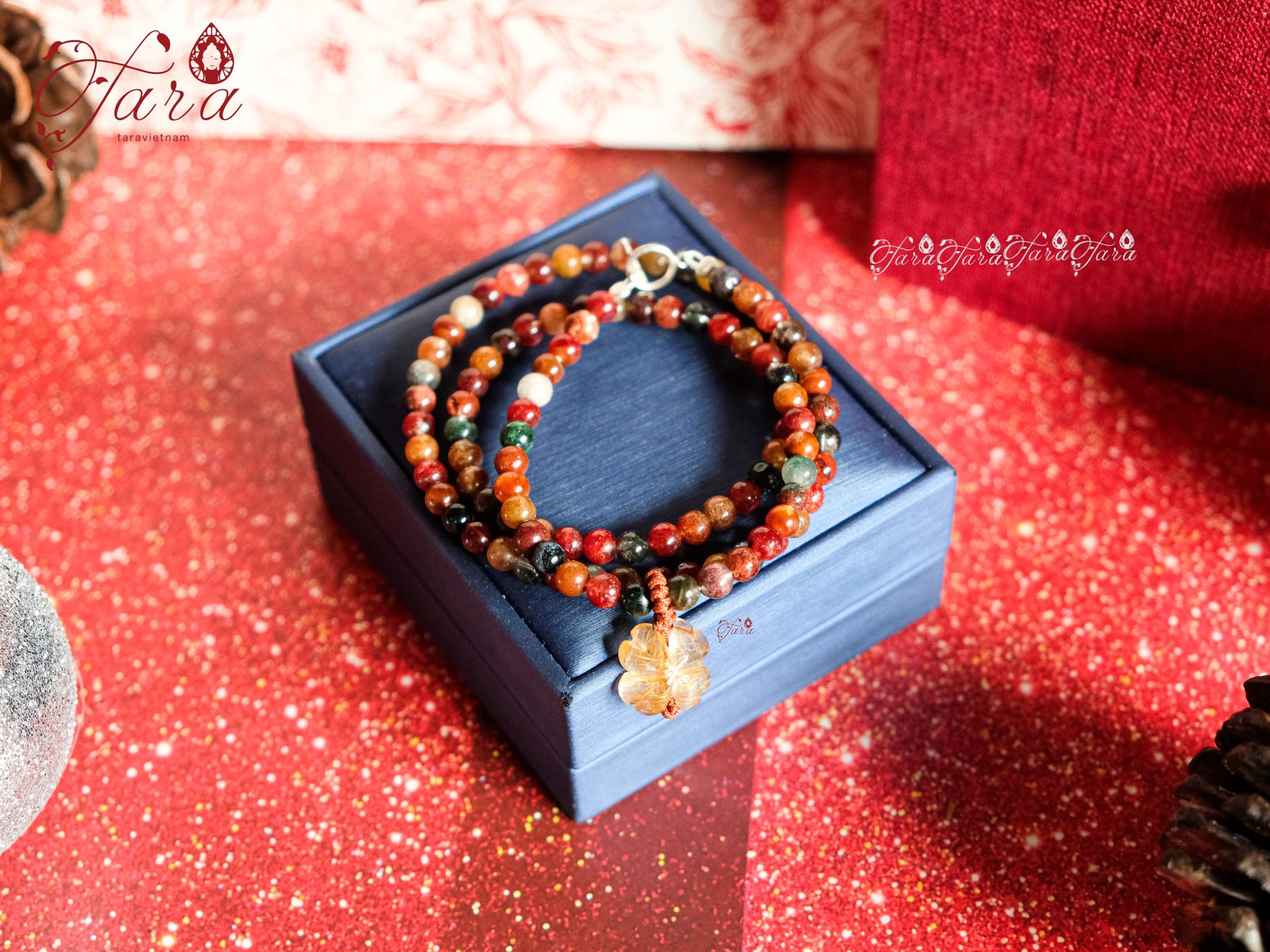  Vòng Ưu Linh Hoa mix Cỏ 4 Lá Thạch Anh Tóc 