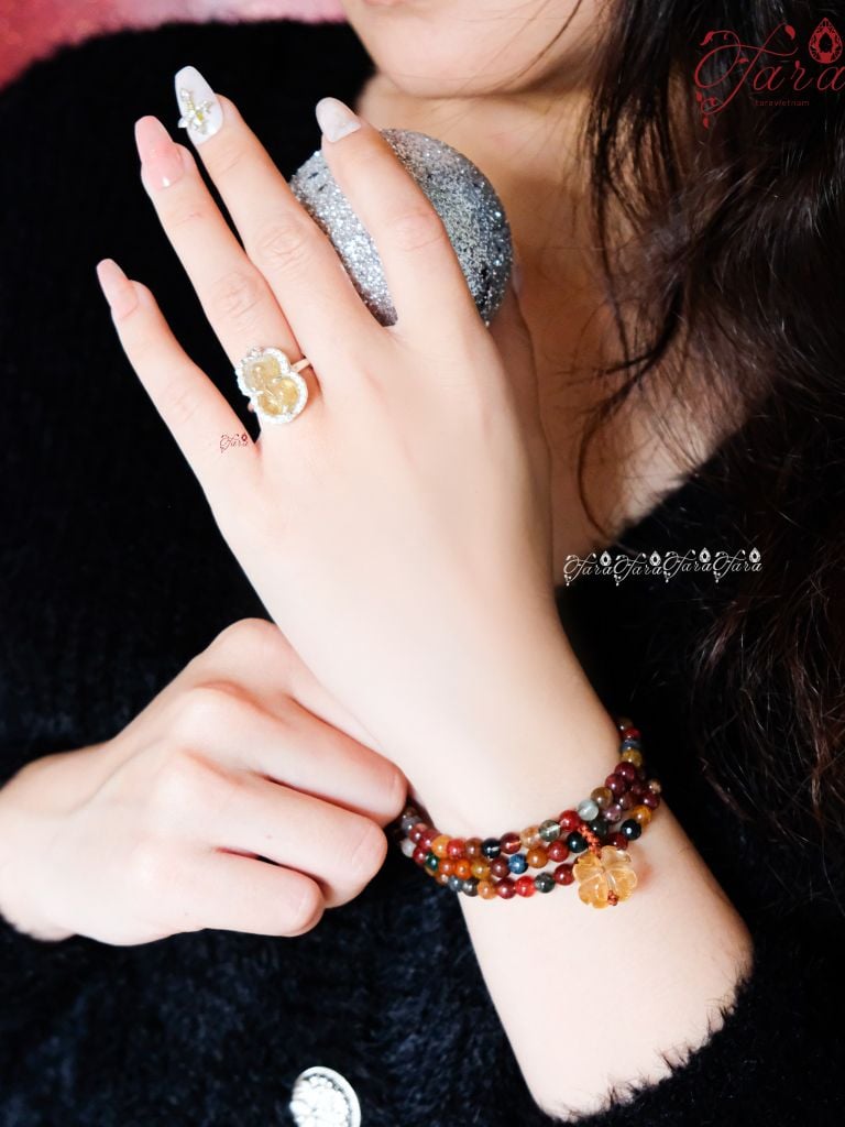  Nhẫn Tỳ Hưu Thạch Anh Tóc Vàng 