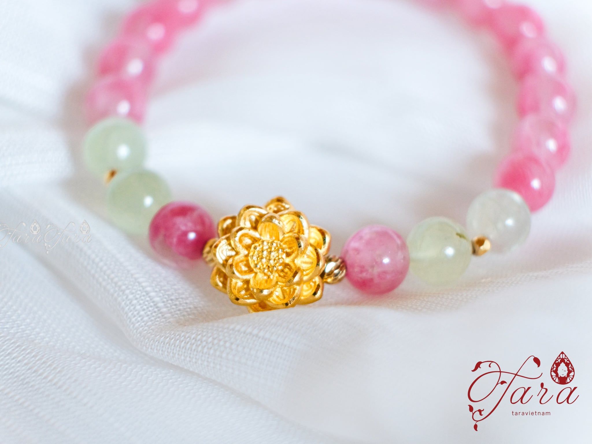  Vòng Thạch Anh Tường Vi mix Charm Hoa 