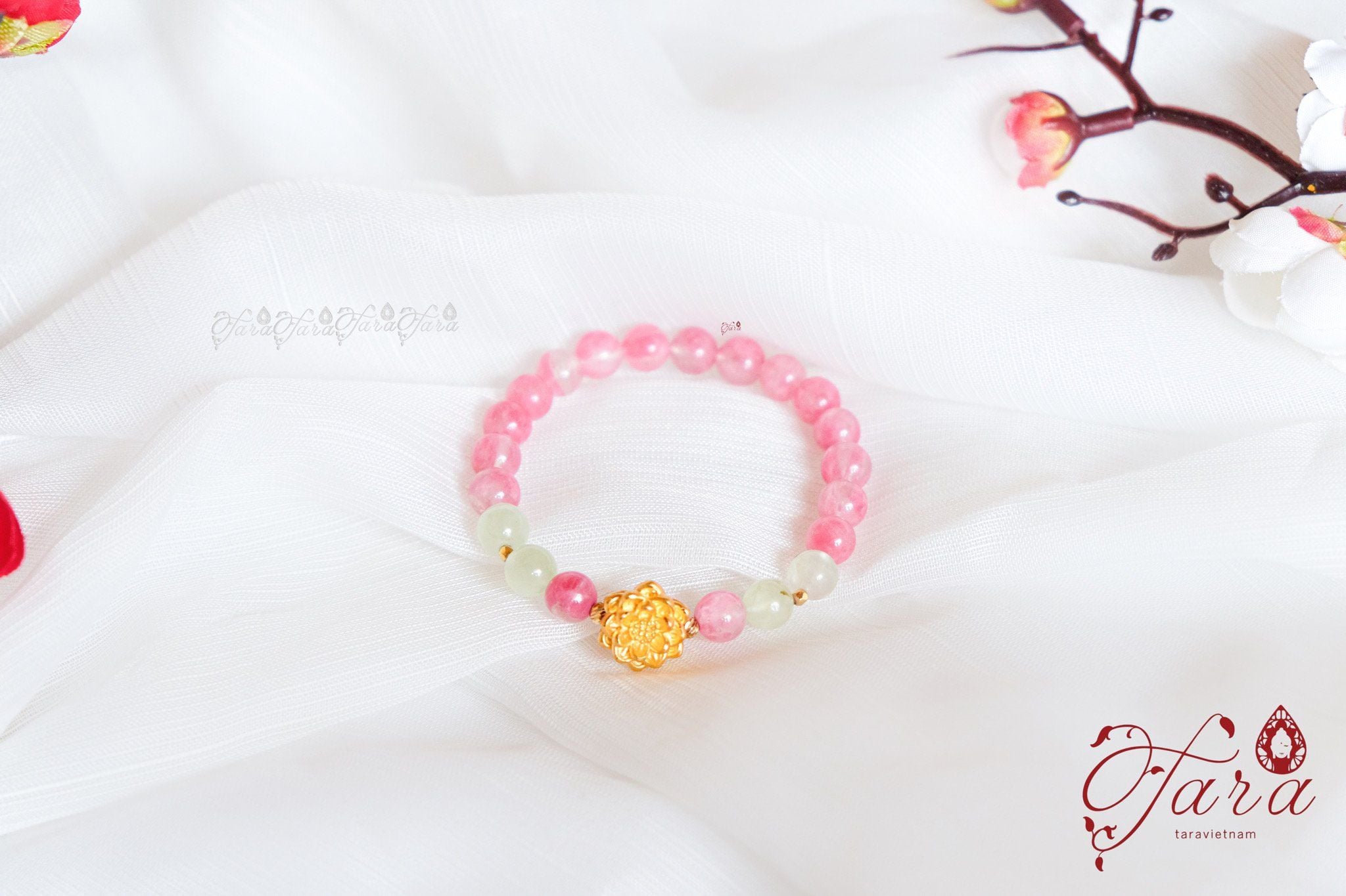  Vòng Thạch Anh Tường Vi mix Charm Hoa 