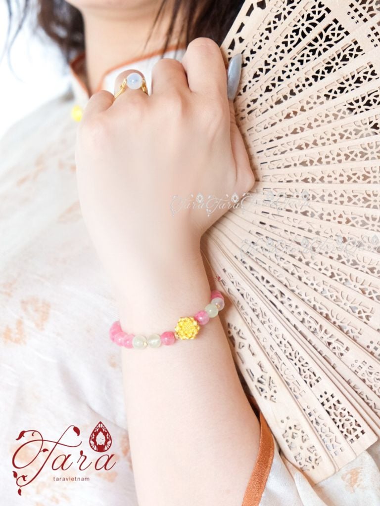  Vòng Thạch Anh Tường Vi mix Charm Hoa 