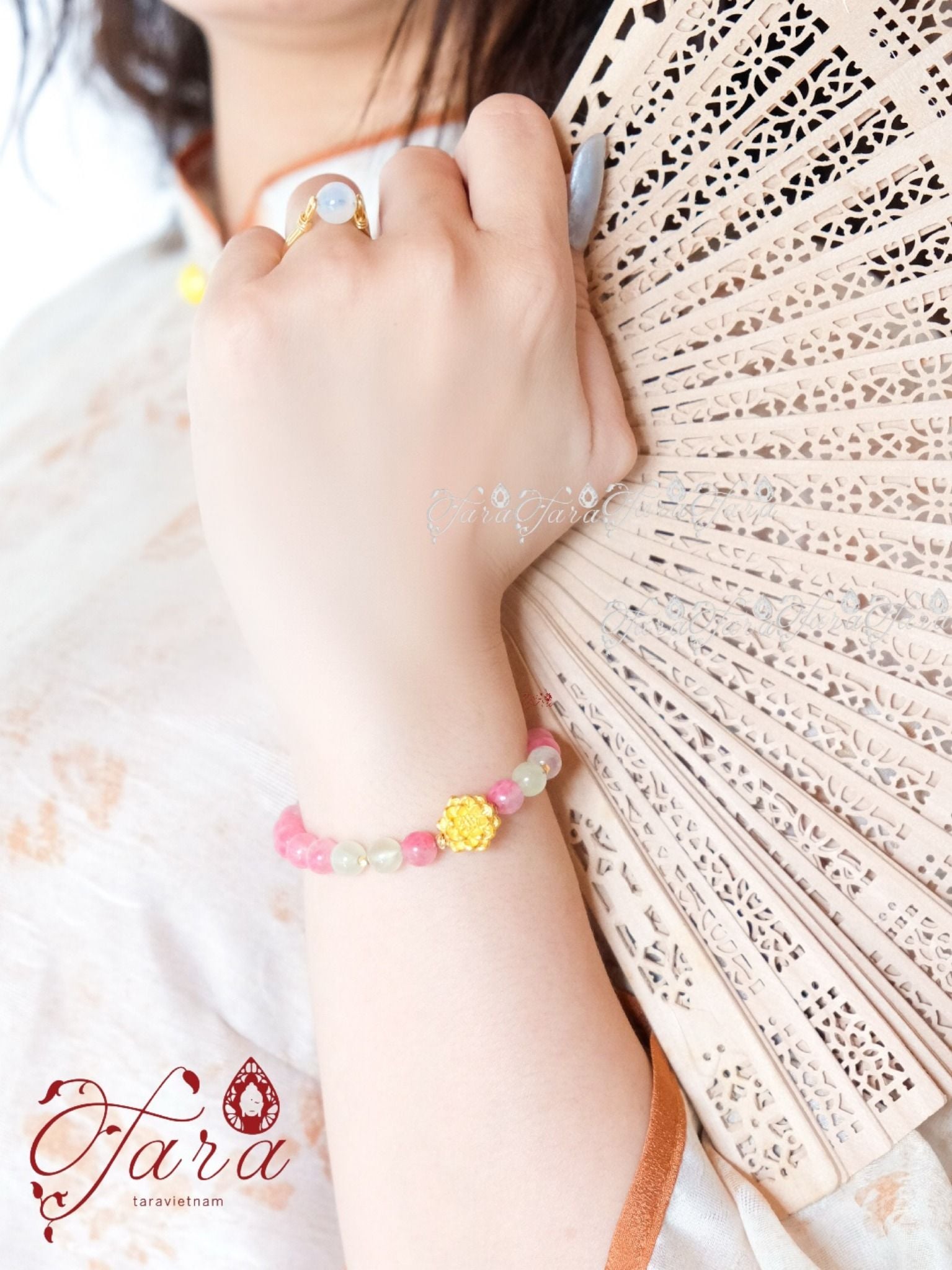  Vòng Thạch Anh Tường Vi mix Charm Hoa 