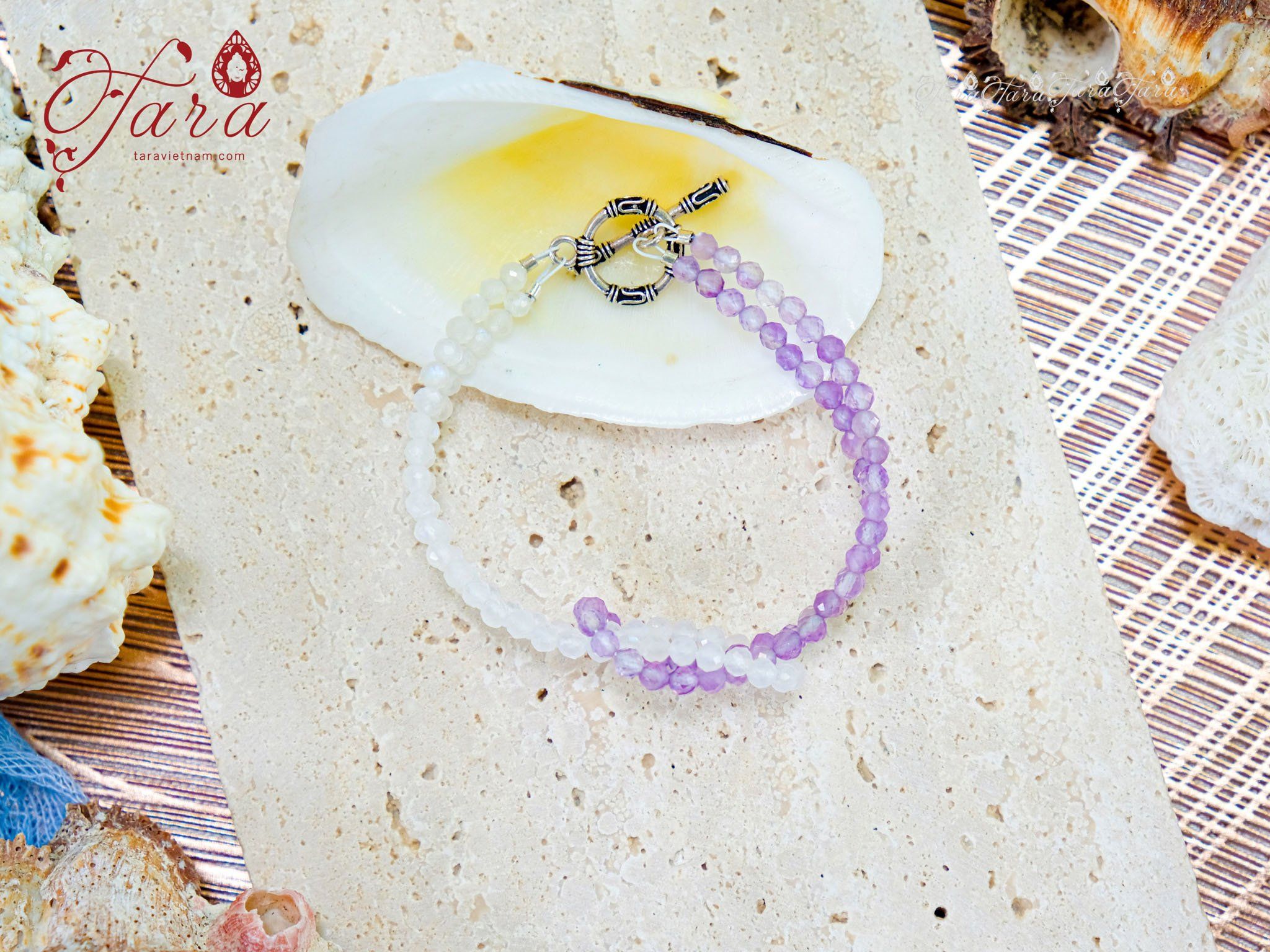  Vòng Mài Giác Moonstone và Thạch Anh Tím 