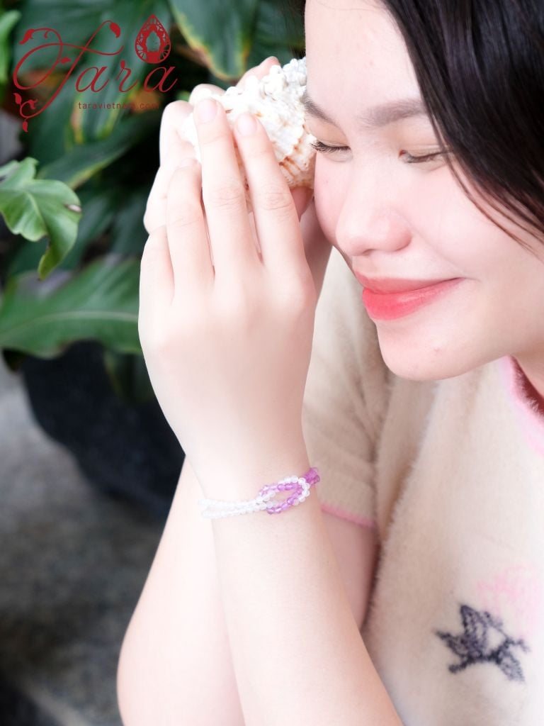  Vòng Mài Giác Moonstone và Thạch Anh Tím 