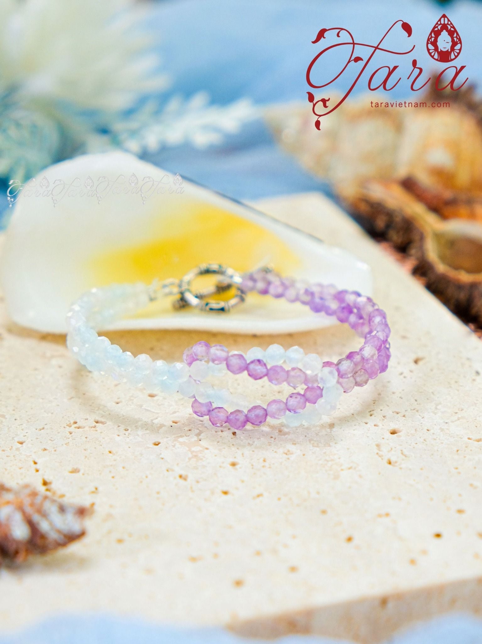  Vòng Mài Giác Moonstone và Thạch Anh Tím 