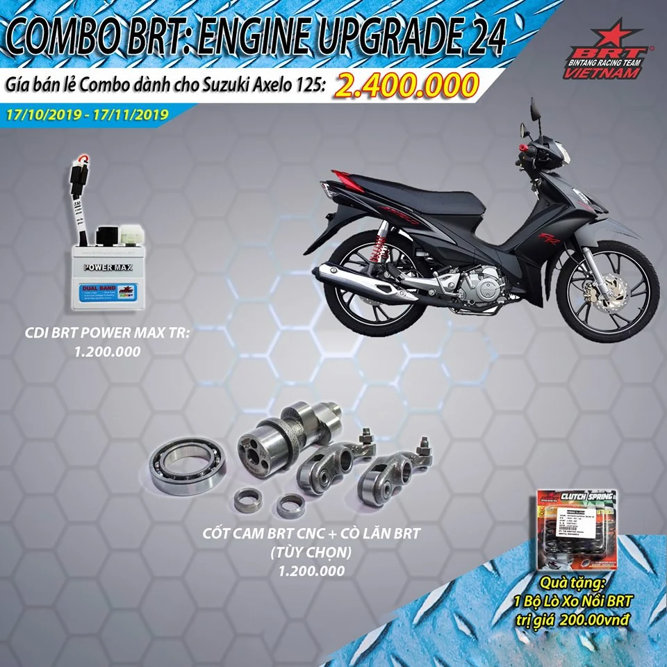COMBO BRT: ENGINE UPGRADE 24 DÀNH CHO AXELO 125 – BRT VIỆT NAM