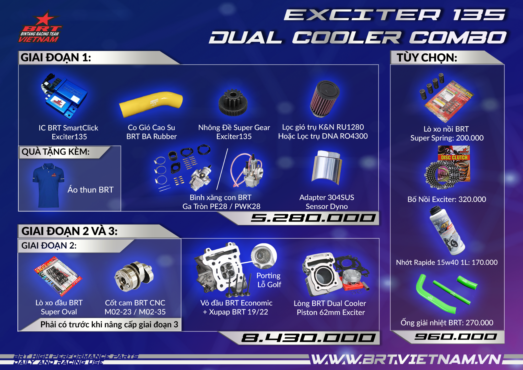  Combo Ex135 Exciter Dual Cooler 62zz Lòng Cánh Gió (Street) 