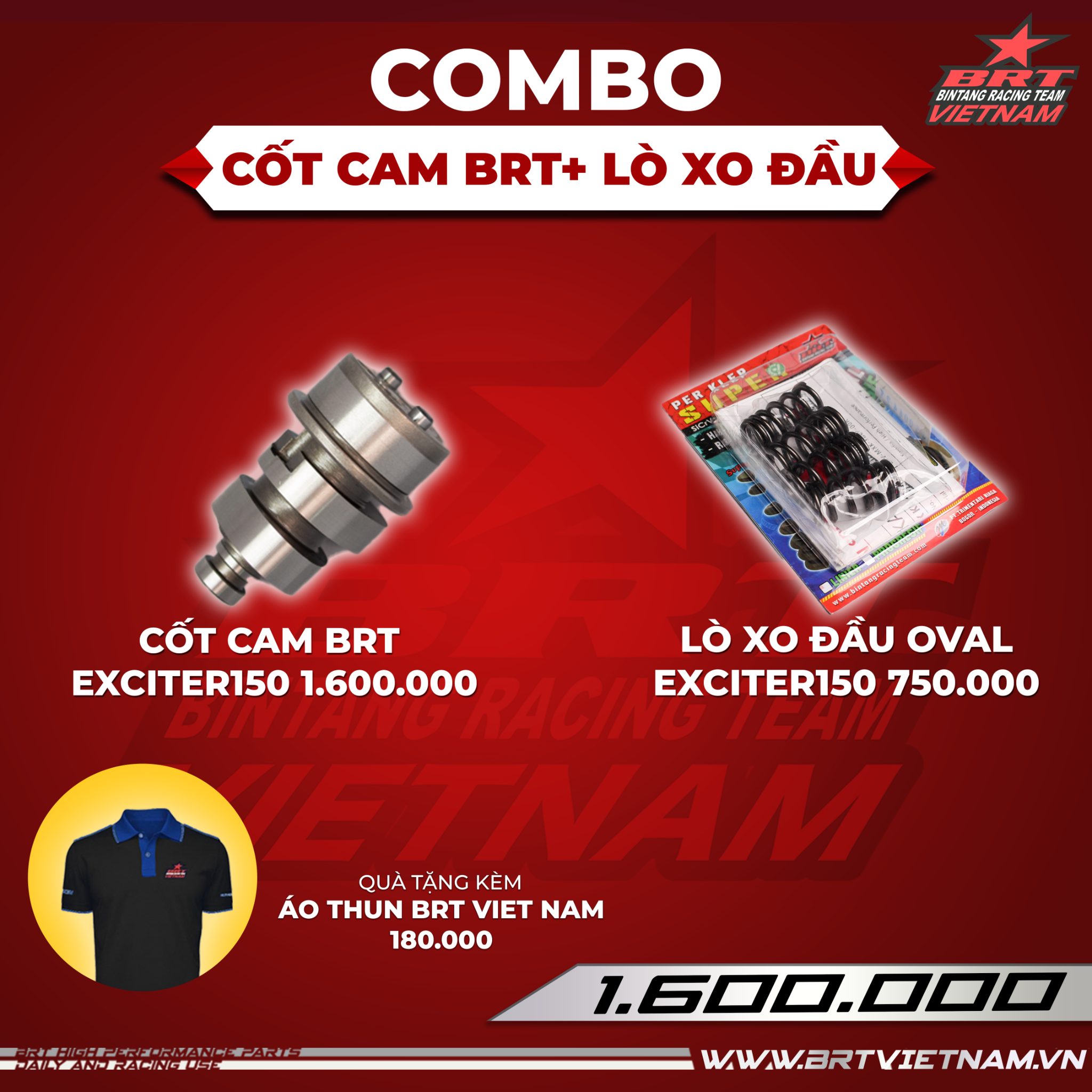  Combo Cốt Cam Exciter150 + Lò xo đầu BRT - Tặng áo thun BRT VIET NAM 