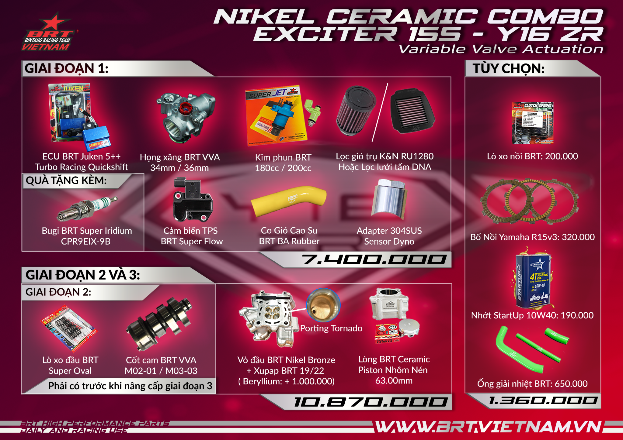  Combo EX 155 - Y16 ZR - Nikel Ceramic 63zz 63mm BRT (Street) 