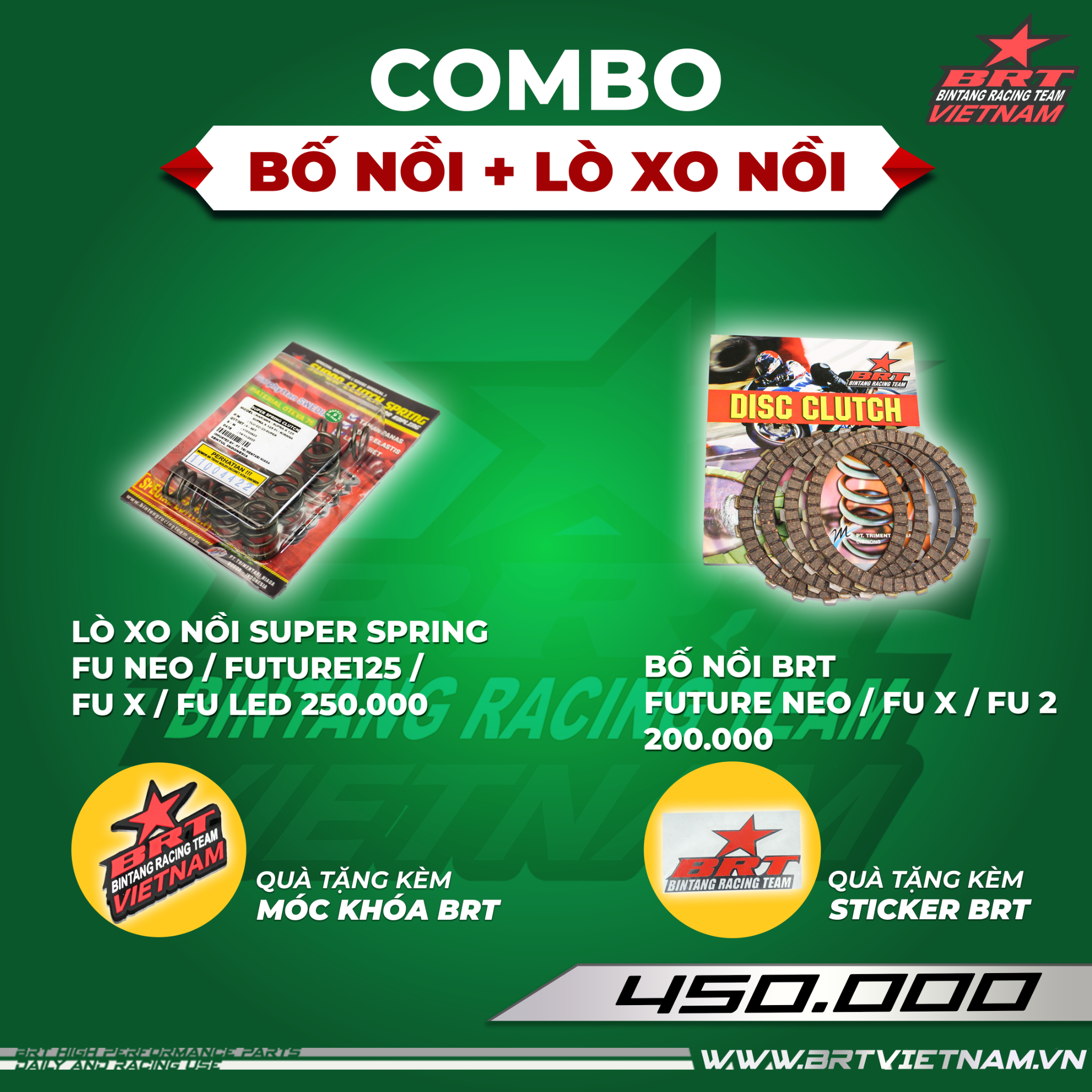  Combo Bố Nồi BRT + Lò Xo Nồi Super Spring Fu Neo / Future125 / Fu X / Fu LED - Tặng kèm móc khóa + tem dán BRT 