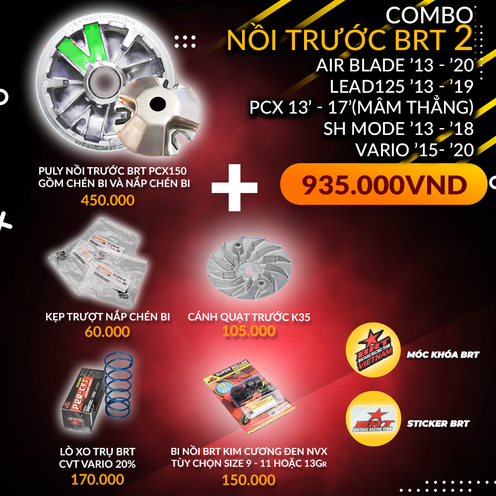  Combo Nồi trước BRT 2 AirBlade 2013-2020, Lead125 2013-2019, PCX2013-2017, SH mode 2013-2018, Vario 2015-2020 