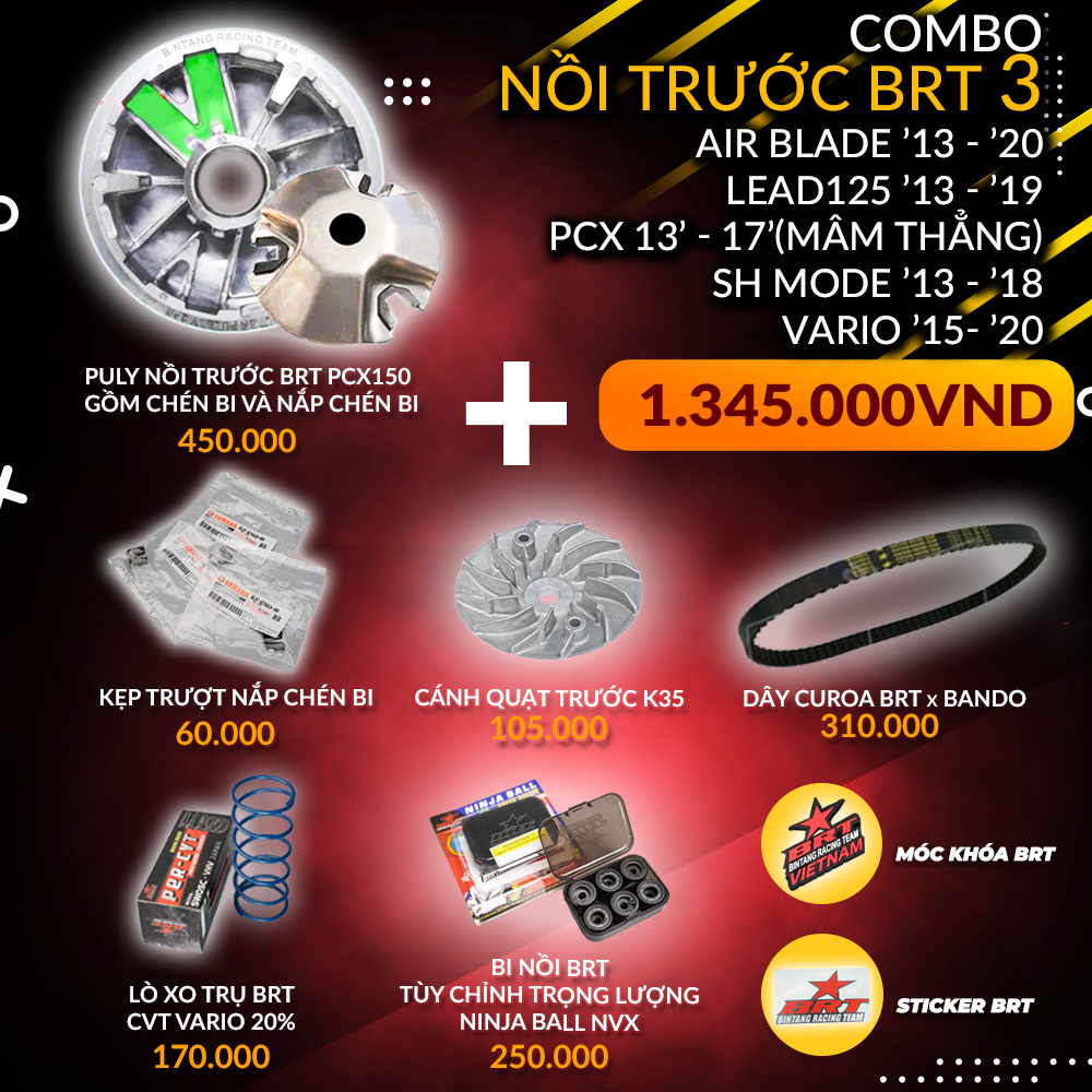  Combo Nồi trước BRT 3 AirBlade 2013-2020, Lead125 2013-2019, PCX2013-2017, SH mode 2013-2018, Vario 2015-2020 