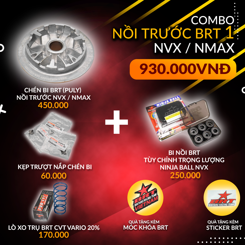  Combo Nồi trước BRT 1 NVX / NMAX - Tặng kèm móc khóa + tem dán BRT 