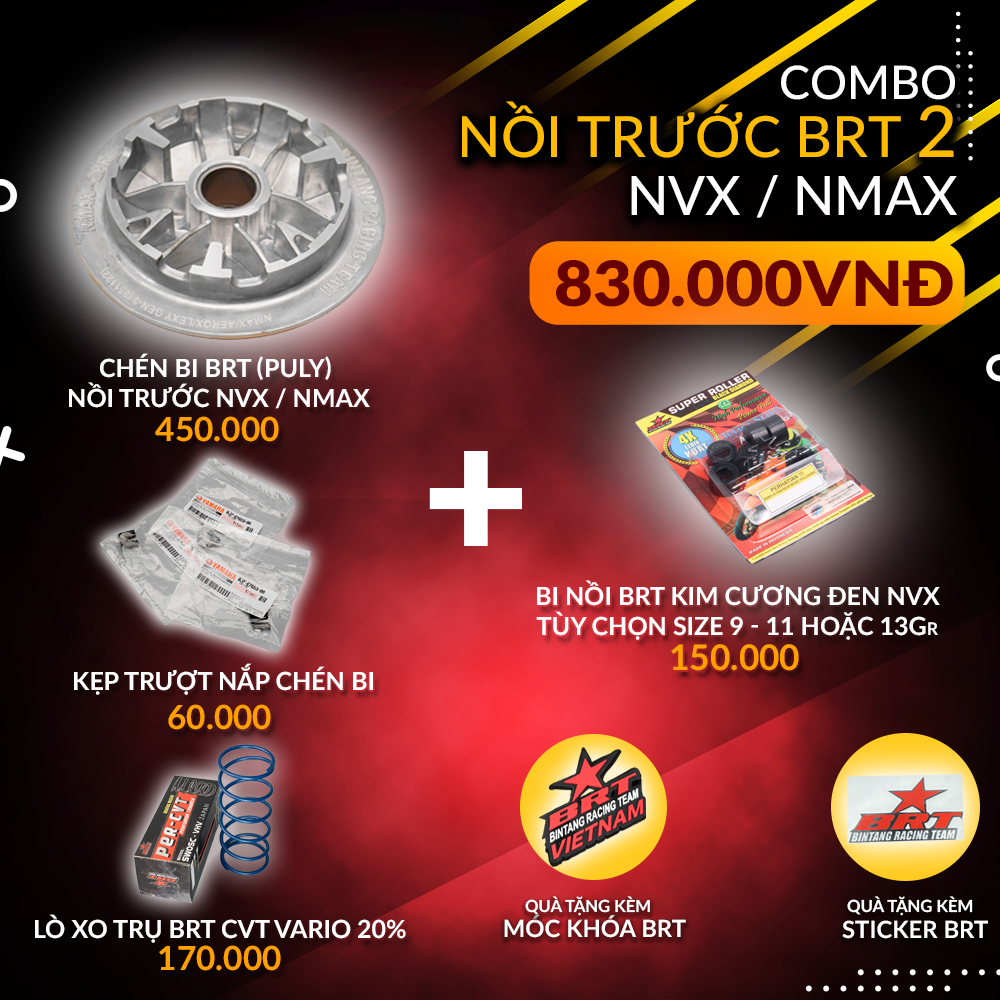  Combo Nồi trước BRT 2 NVX / NMAX - Tặng kèm móc khóa + tem dán BRT 