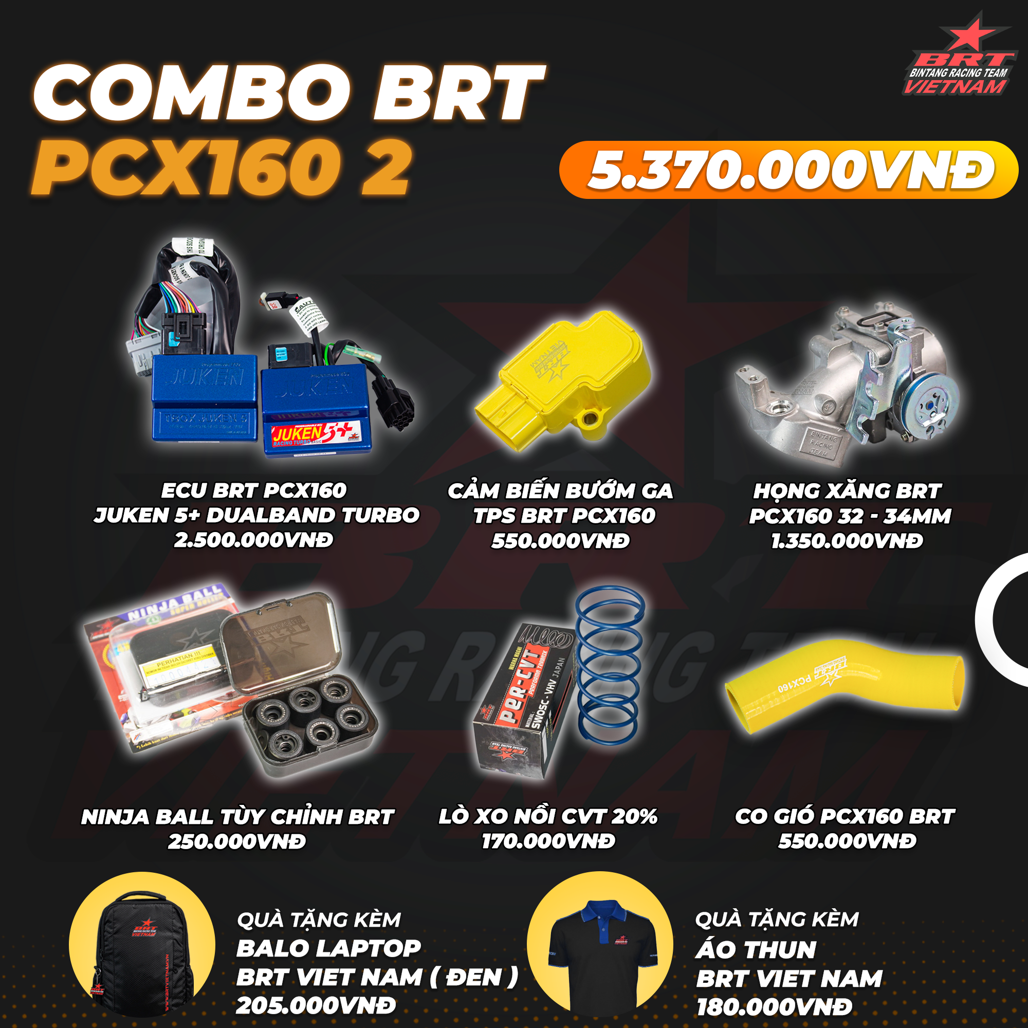  Combo BRT PCX160 2  - Tặng kèm Balo Laptop BRT VIET NAM + Áo thun đen BRT VIET NAM 