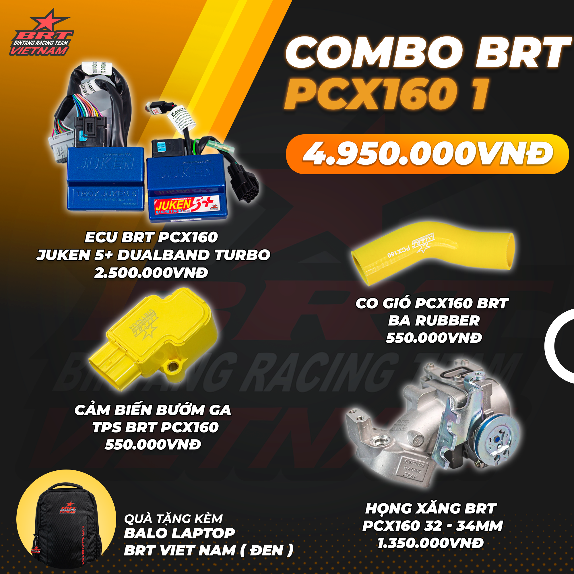  Combo BRT PCX160 1 - Tặng kèm Balo Laptop BRT VIET NAM + áo thun BRT VIET NAM 