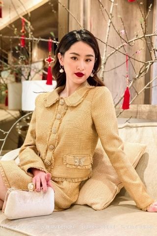 Jupe dạ tweed Light Brown