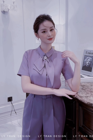 Áo sơ mi Elly purple tay ngắn