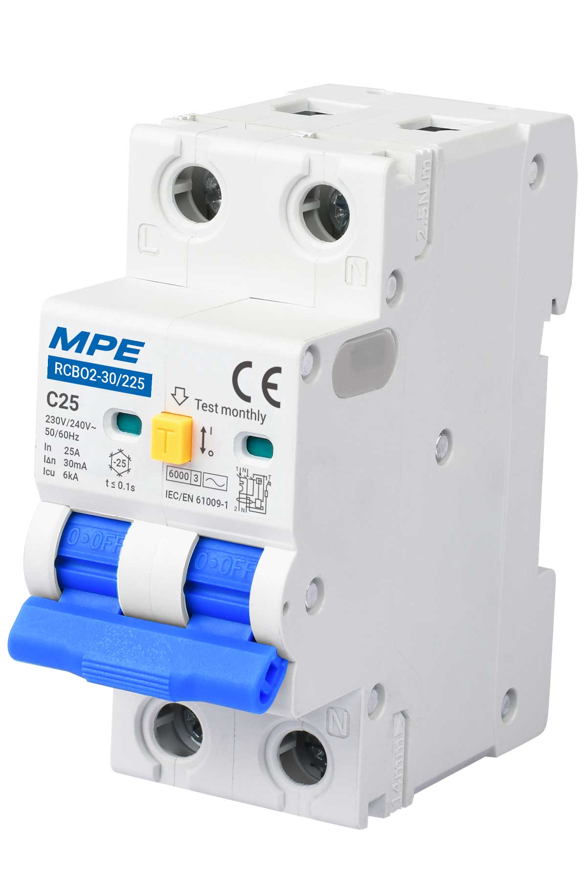 CB chống giật 1 pha RCBO2 2 cực 20A 30mA 6kA mã RCBO2-30/220