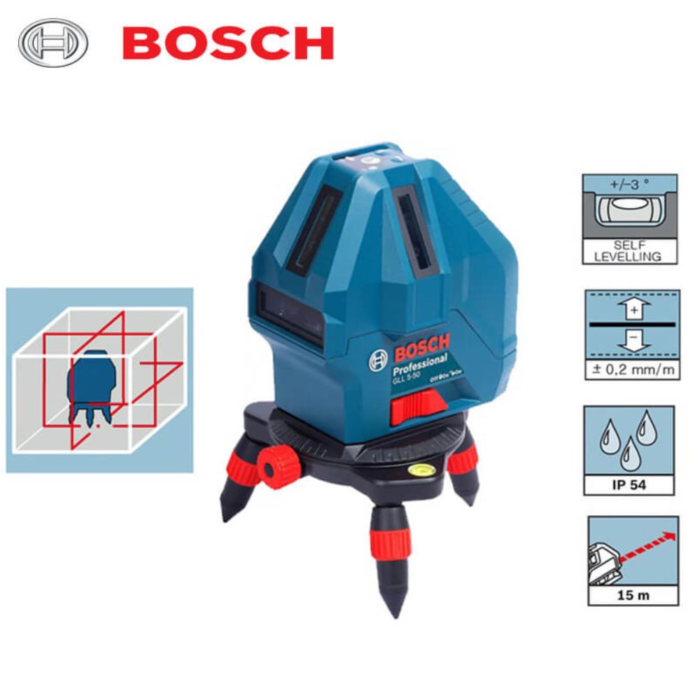 Máy Cân Mực Laser 3 Tia Bosch GLL 3-15X