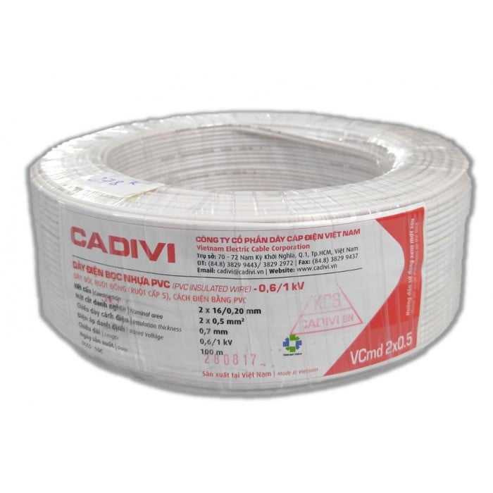 Dây điện Cadivi VCmd 2x0.5-0,6/1kV - Dây cáp điện đôi Cadivi 2x0.5