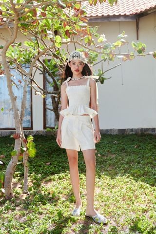  Quần Shorts Nữ DOTTIE Lưng Cao Vải Linen - Trắng - Q0342 