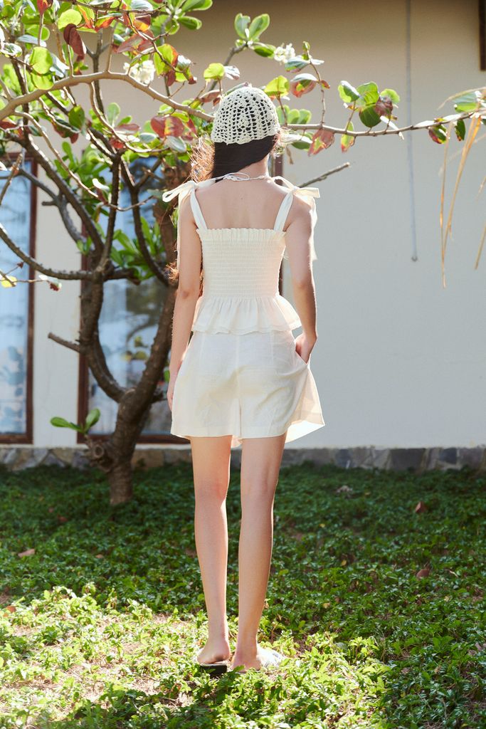  Quần Shorts Nữ DOTTIE Lưng Cao Vải Linen - Trắng - Q0342 