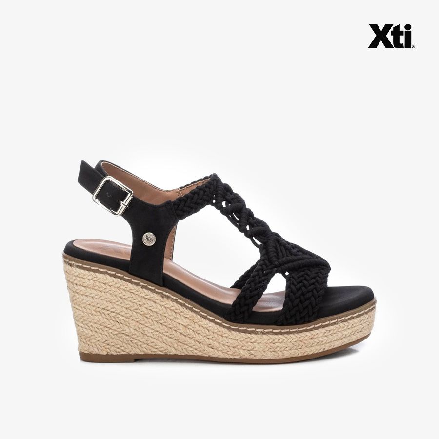  Giày Đế Xuồng Nữ XTI Black Textile Ladies Sandals 