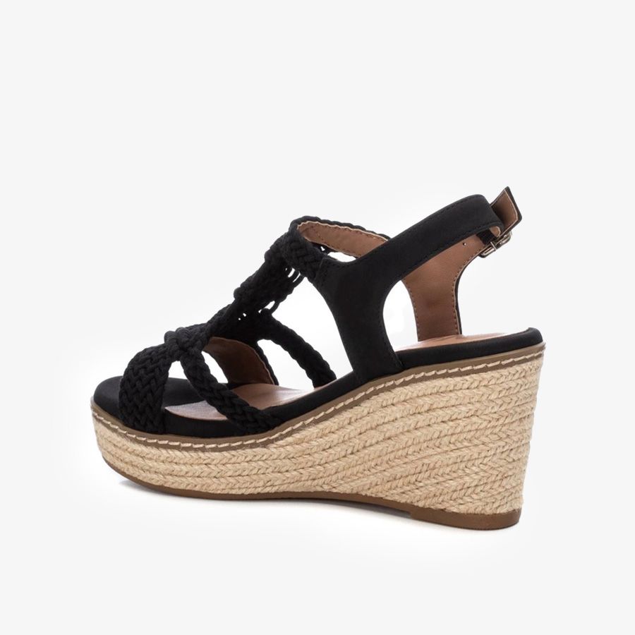  Giày Đế Xuồng Nữ XTI Black Textile Ladies Sandals 