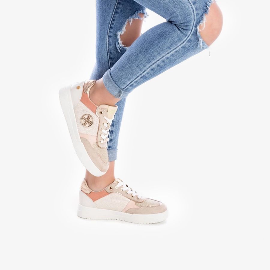  Giày Sneakers Nữ XTI Beige Pu Combined Ladies Shoes 