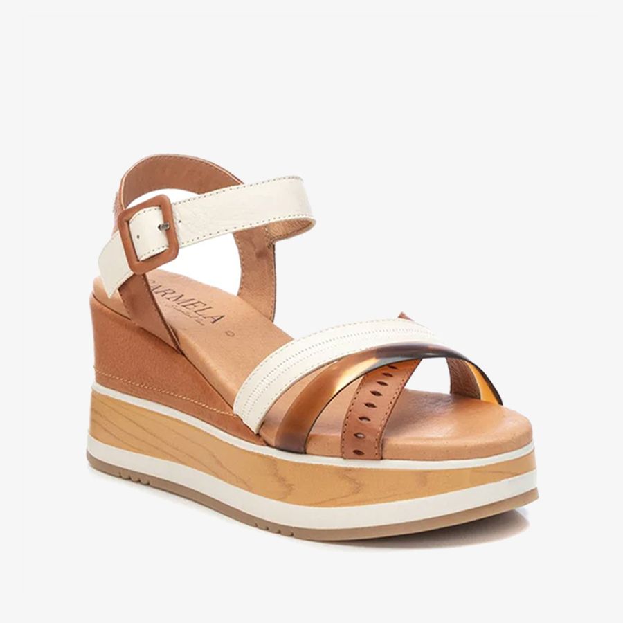  Giày Đế Xuồng Nữ CARMELA Camel Leather Ladies Sandals 