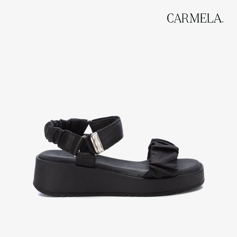  Giày Đế Xuồng Nữ CARMELA Black Leather Ladies Sandals 