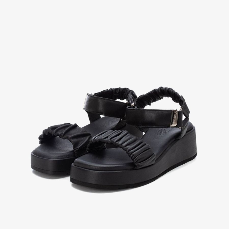  Giày Đế Xuồng Nữ CARMELA Black Leather Ladies Sandals 