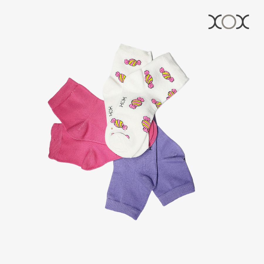  Combo 03 Vớ Trẻ Em Cổ Ngắn XOX Size 3-6Y (Hồng, Tím, Kẹo) 