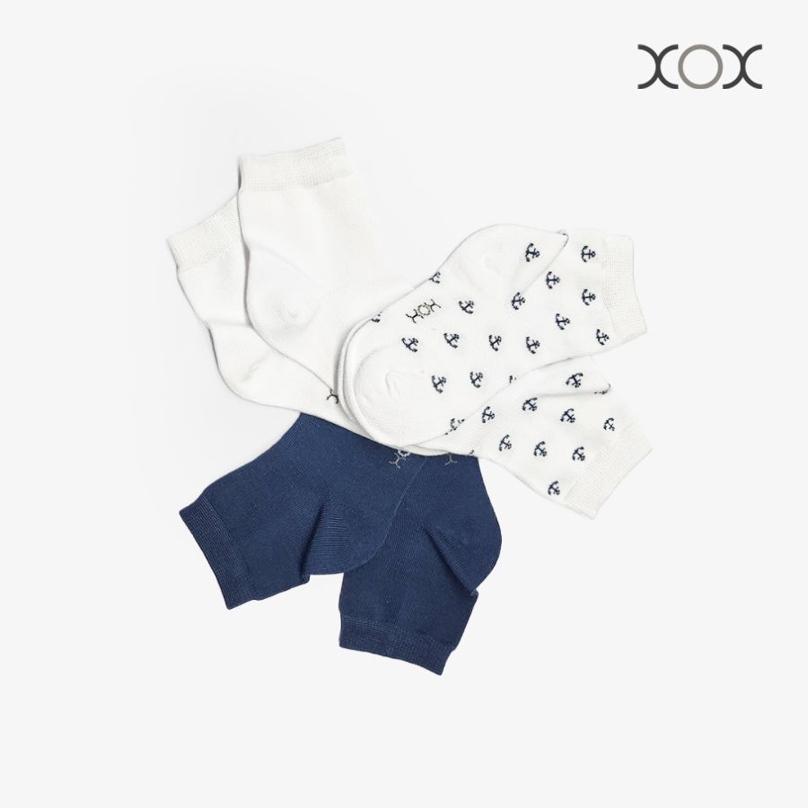  Combo 03 Vớ Trẻ Em Cổ Ngắn XOX Size 3-6Y (Navy, Trắng, Mỏ Neo) 