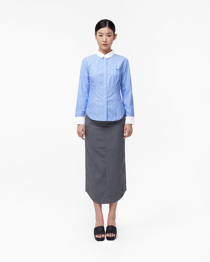  Áo Sơ Mi Nữ TheBlueTshirt White C Waisted Shirt - CCR Blue Stripe 