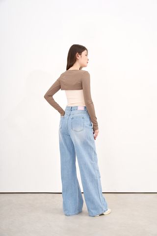  Quần Jeans Dài Nữ DOTTIE Ống Rộng - Xanh Nhạt - Q0310 