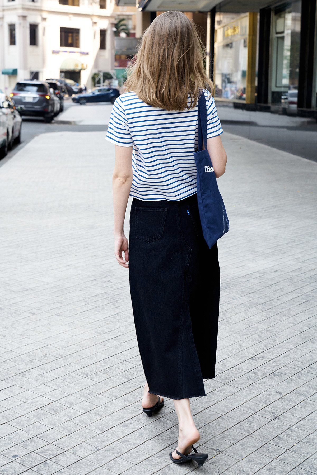  Chân Váy Nữ TheBlueTshirt 1970s Denim Midi Skirt - Black Vintage 