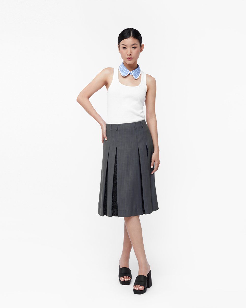  Chân Váy Nữ TheBlueTshirt Midi Pleated Skirt - Cotton Grey 