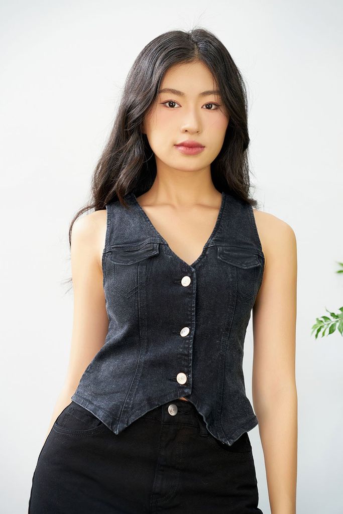  Áo Kiểu Nữ DOTTIE Gile Denim Có Túi - T0745 