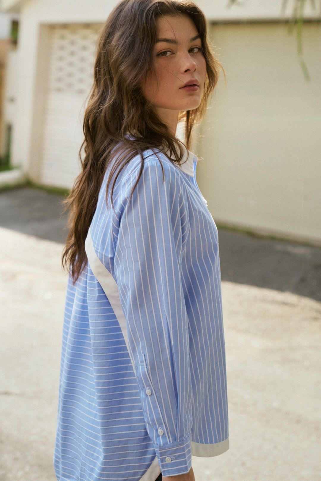  Áo Sơ Mi Nữ TheBlueTshirt Modern Arc Oversized Shirt - CCR Blue Stripe 