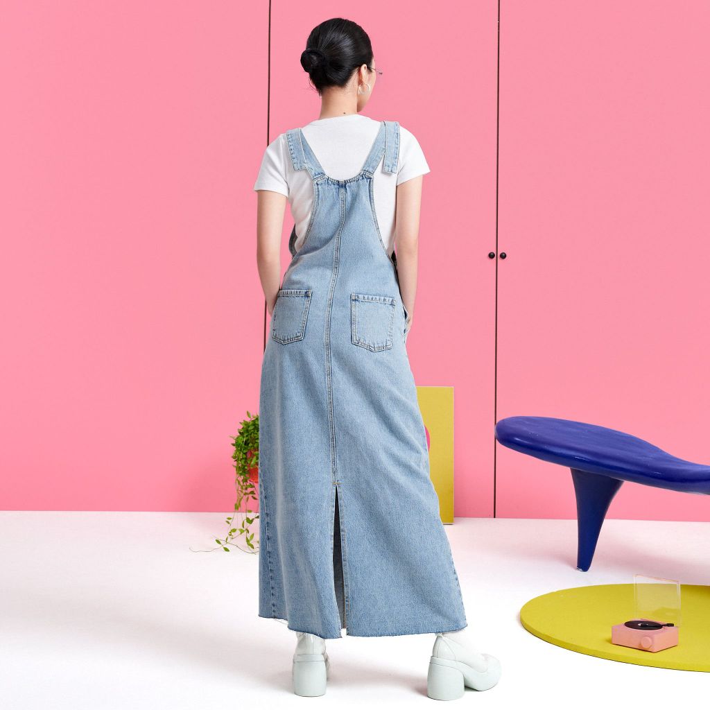  Đầm Nữ DOTTIE Yếm Midi Vải Denim - Xanh Dương Nhạt - D0529 