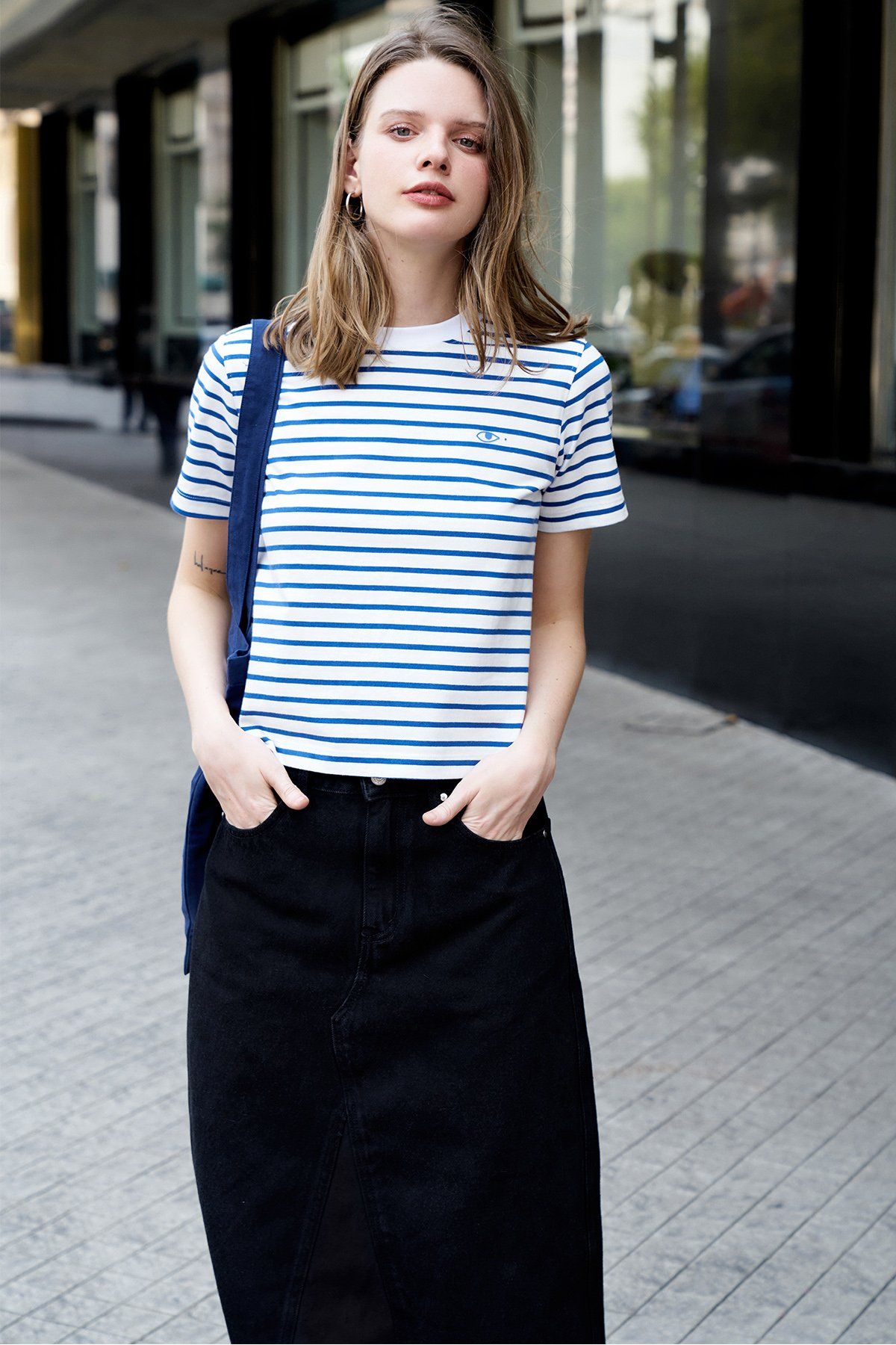  Chân Váy Nữ TheBlueTshirt 1970s Denim Midi Skirt - Black Vintage 