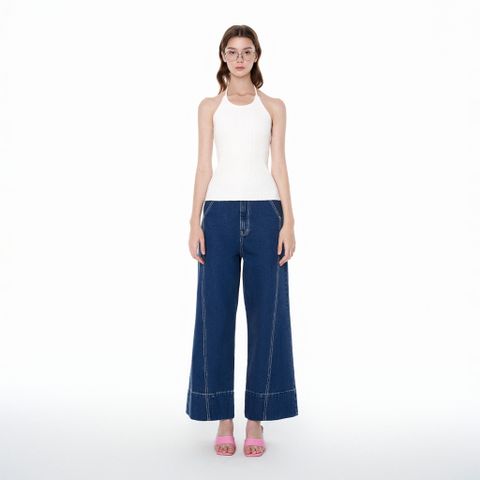  Quần Dài Nữ DOTTIE Denim Ống Suông Chạy Chỉ Nổi - Xanh Đậm - Q0339 